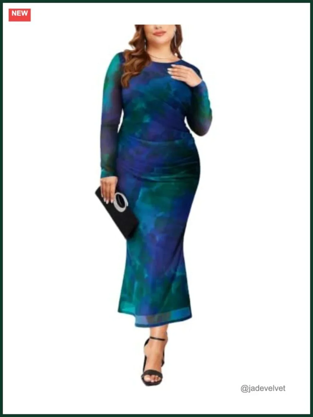 Plus Size Bodycon Dress Long Sleeve Mesh Crew Neck Party Maxi